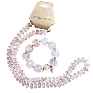Coldwater Creek Elegant Pink Beaded Rose Quartz Necklace and Bracelet Set